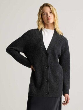 Quince Mongolian Cashmere Oversized Boyfriend Cardigan Sweater, H Charcoal, XL